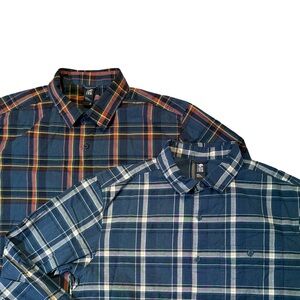BUNDLE Mountain Hardwear mens L Large blue plaid button up shirts EUC